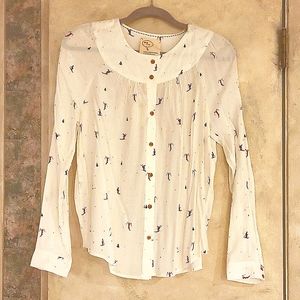 Conversations by Anthropologie Blouse Ski Scene Size 6